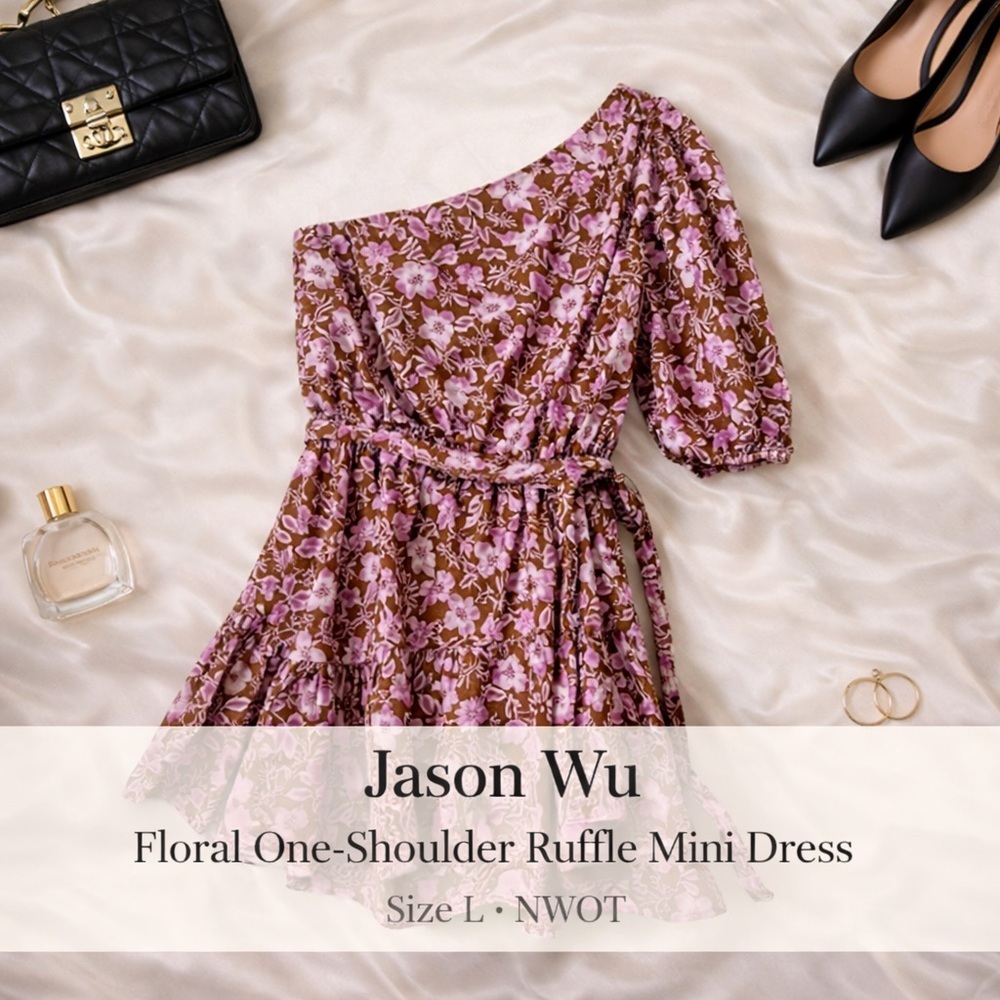 Jason Wu Floral One-Shoulder Ruffle Mini Dress Size L NWOT